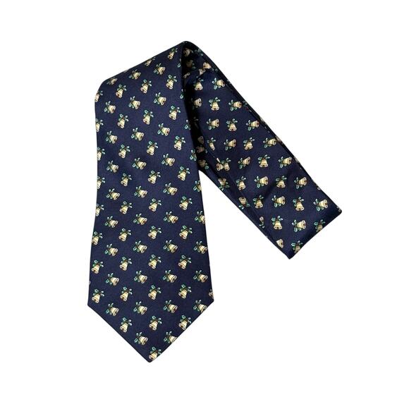 Brooks Brothers Silk Tie Navy Blue Holiday Bells Print Necktie USA Made - Picture 1 of 5